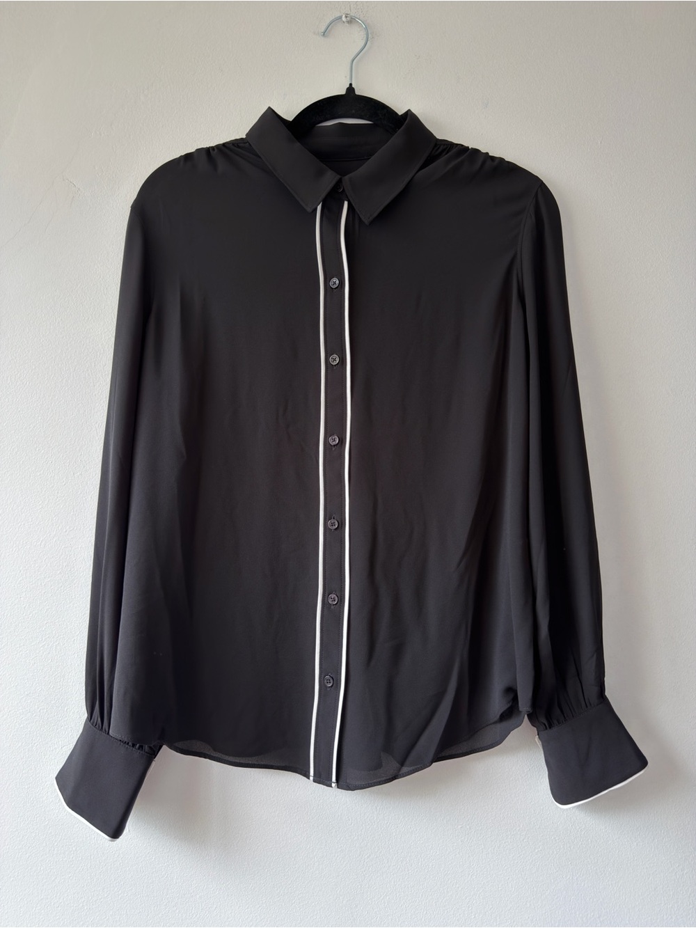 White House‎ Black Market Black Button-Down Shirt with White Trim
